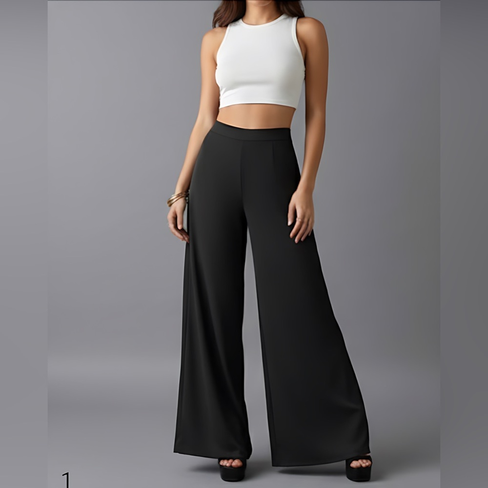 High Waist Wide Leg Pants Black - Picture 2 of 9